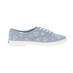 Keds Womens Champion Denim Heart Embroidery Lace Up Sneakers Shoes Casual - Blue