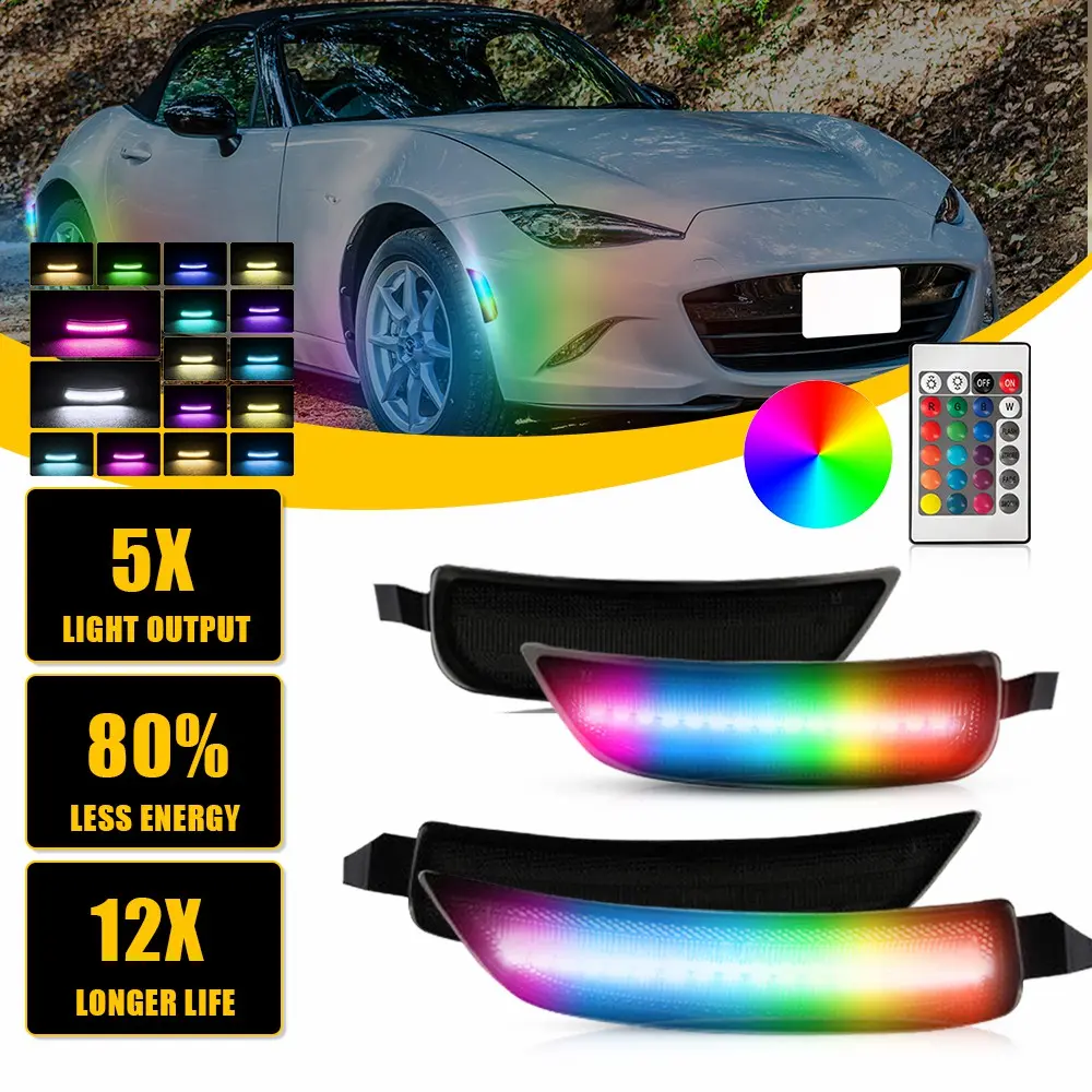 RGB LED Side Marker Light For Mazda Miata MX5 2016-2022 Smoked Front & Rear RC-4