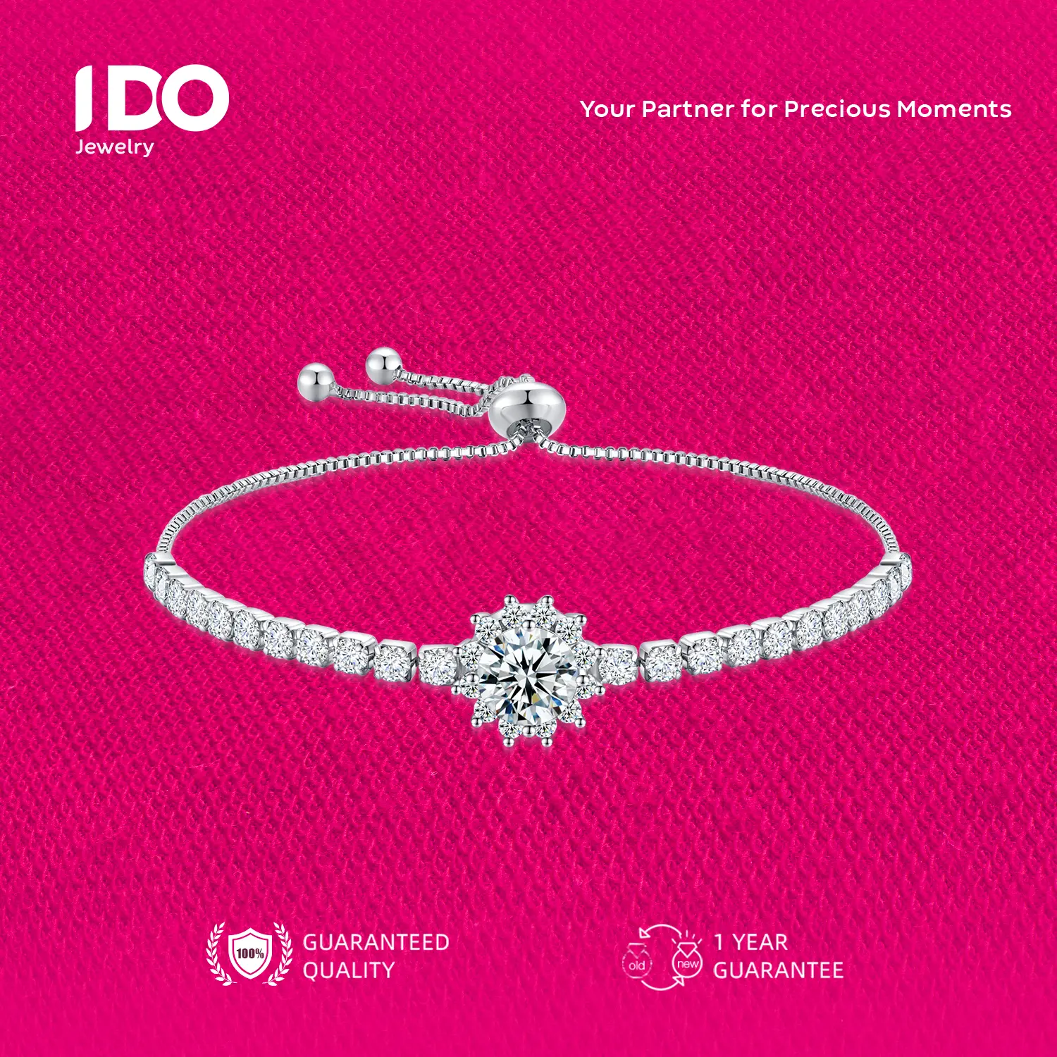 [Live Sale] B07 Platinum Coating Moissanite Aster Bracelet I DO Jewelry Women Accessories Elegant Beautiful Luxury Adjustable Beautiful and Luxurious No Fade No Rust with 1 Year Guarantee Passed Diamond Selector