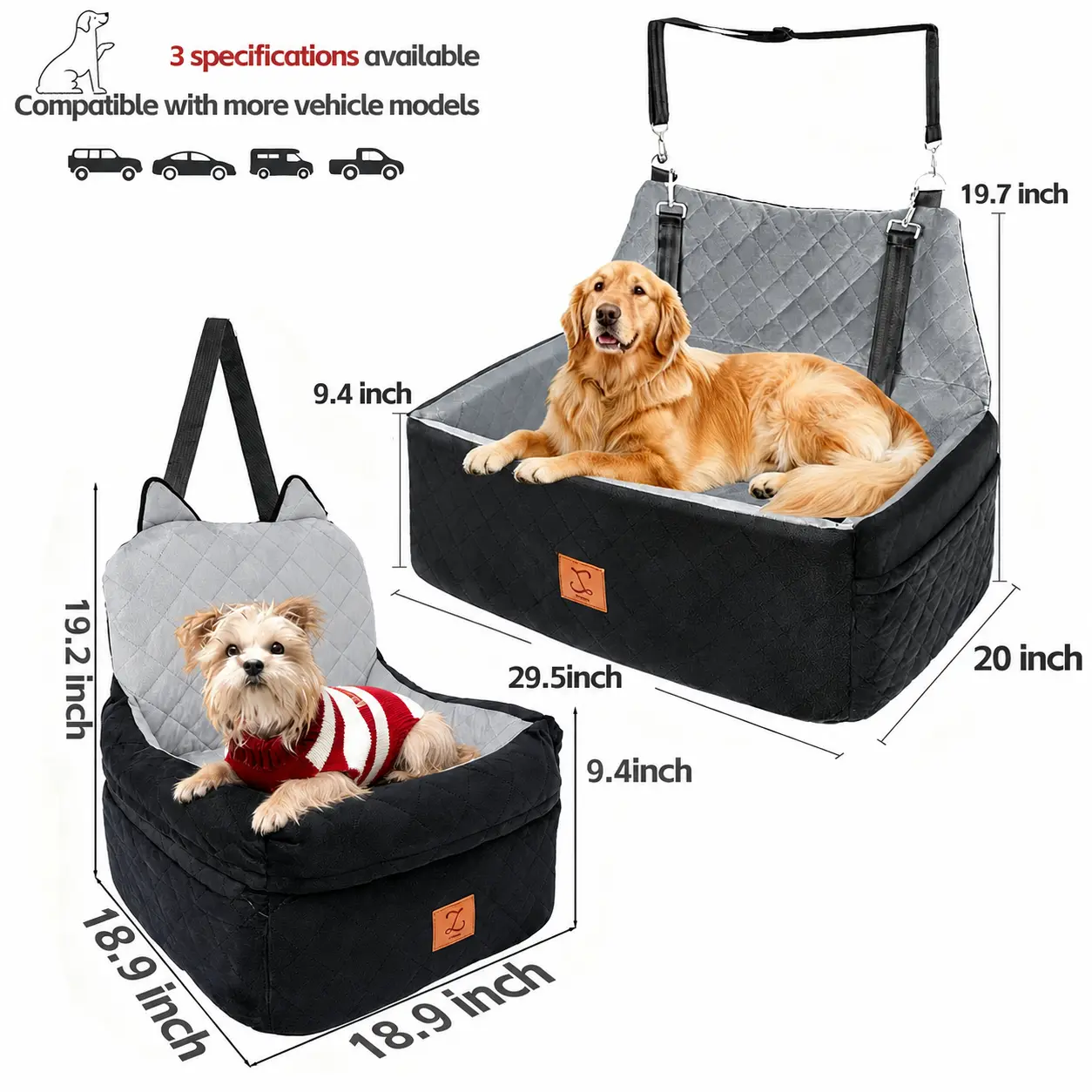 ZVRpet Dog Car Seat Fully Detachable and Washable Memory Foam Covered Car-mounted Pet Kennel Soft Fabric Easy to Install with Adjustable Straps Anti-Slip Bottom Cover for Back Seat Pet Car Bed for SUV Outdoorfun Assembly Required,DealsForYouDays