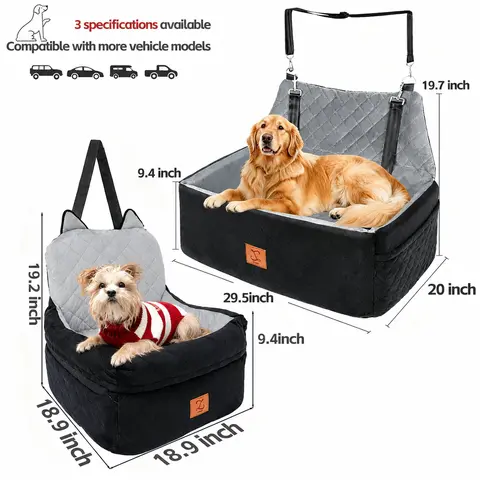 ZVRpet Durable Dog Car Seat - Anxiety Relief Form, Fully Detachable Claw-Resistant Fabric, Extra-Thick Memory Foam Cushion, Anti-Slip Base, Heavy-Duty Straps, Metal Hardware, Seatbelt Tether, Easy Installation, Back Seat/SUV Compatible (Assembly Required)