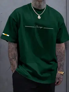 Men's Casual Regular Fit Simple Line Print T-Shirt, Fashion Summer Short Sleeve Top, Letter Printed Tee for Daily Wear