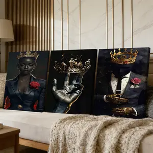 3 Counts Wooden Framed Canvas Painting, Golden Crown And Rose Suit Art Images, Exquisite Poster, Graphic Prints, Perfect Living Room Decoration, Modern Art, Fashion Family Poster, Wall Art Decoration, Waterproof Art