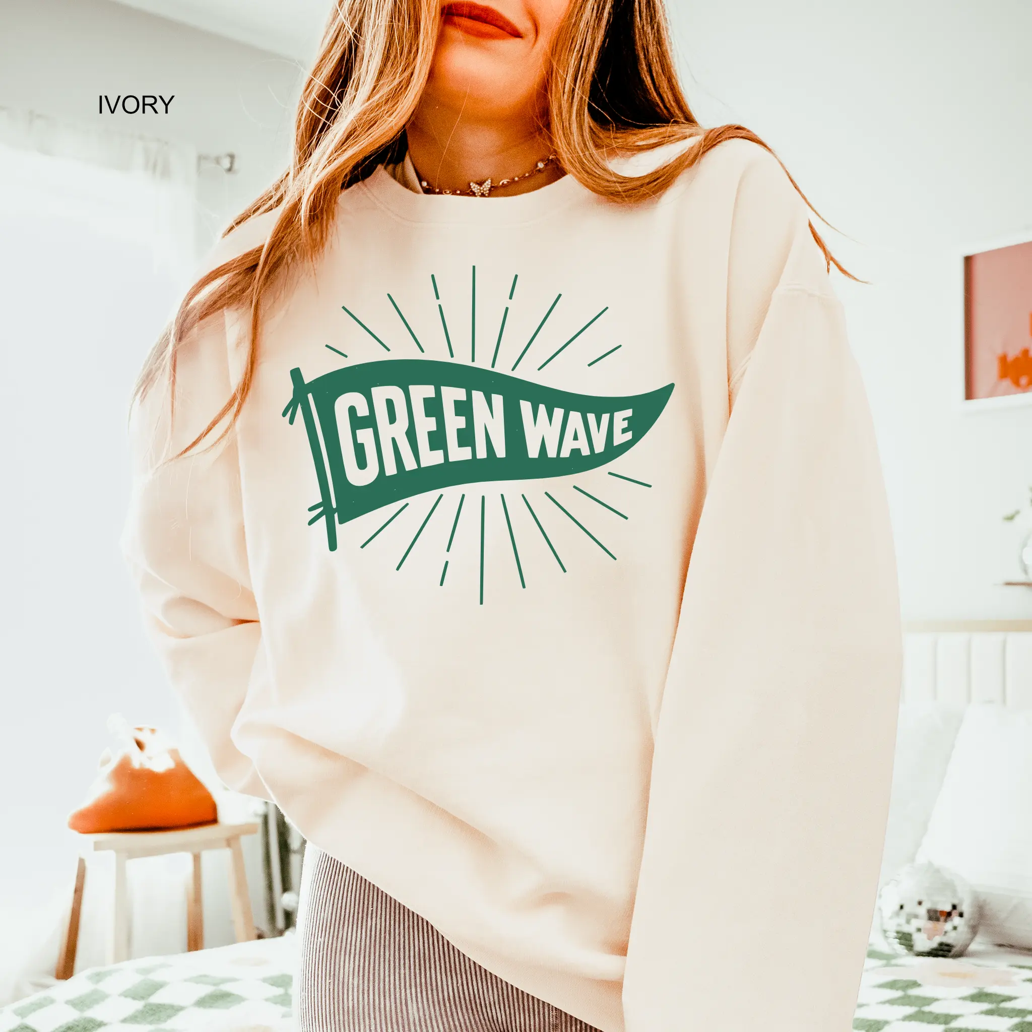 Ivory Pennant Flag Ponchatoula Green Wave Sweatshirt