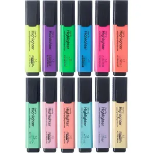 12 Highlighters, Chisel Tip Assorted Color Set, Fluorescent and Pastel Colors - Dry-Quickly  Highlighter Markers, Office, School Supplies