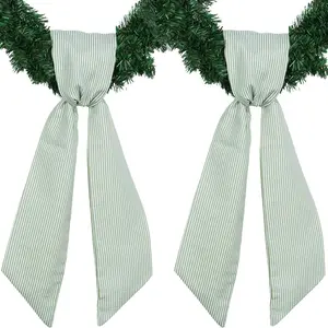 Green Striped Wreath Ribbon Set 2 Pack for Door Wreath 5.12 Wide x 54.33 Each St Patrick Spring Event Bundle Modern Sash Bow Pair Gift