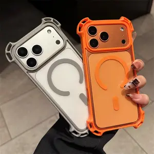 Four Corner Shockproof Bumper Magnetic Clear Case For iPhone 17Air 17 16E 16 15 14 13 12 Plus Pro Max  For Magsafe Wireless Charge Cover