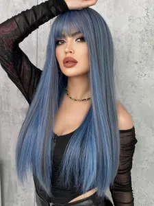 24 Inch Women's Long Straight Synthetic Hair Wig with Bangs, Gorgeous Fluffy Wigs for Party, Elegant All-match Fashion Accessories for Daily & Party Decoration