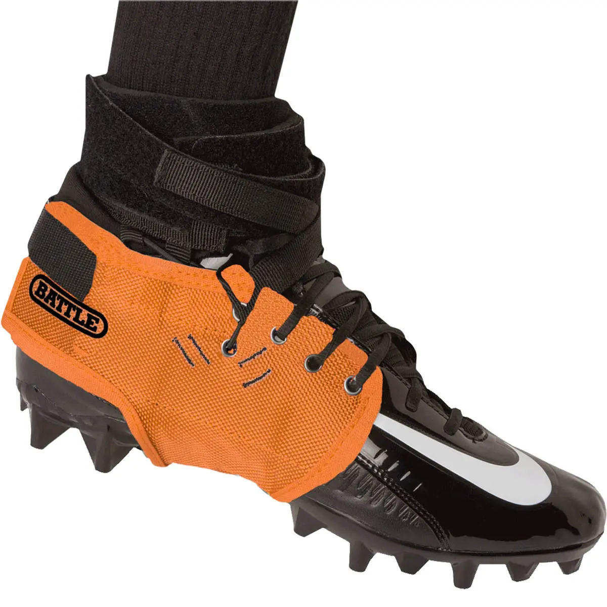 Battle Sports XFAST Over-the-Cleat Ankle Support, Orange Sports Sleeve with Exoskeletal Design for Injury Prevention and Full Range of Motion, Adjustable