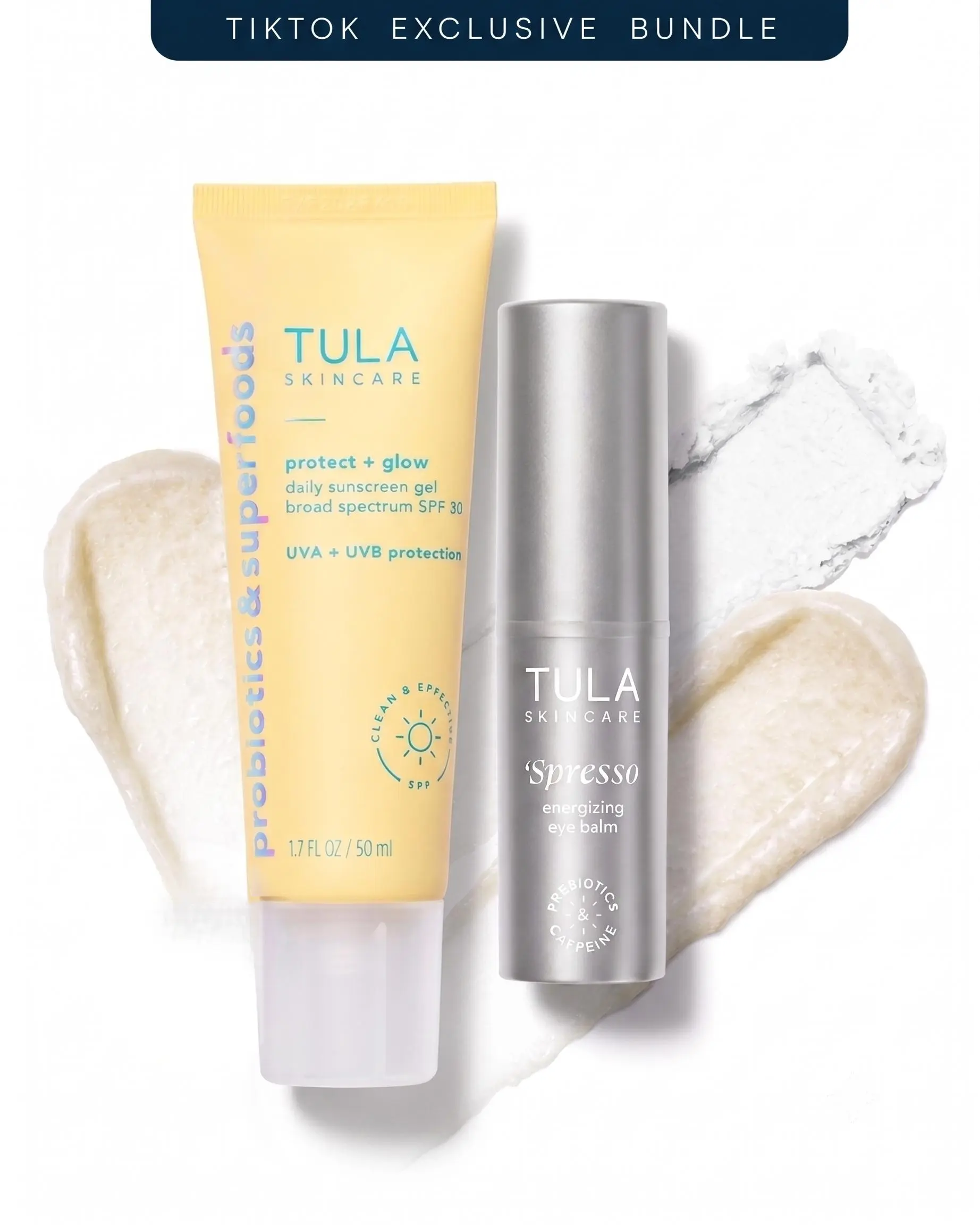 Tula TTS Exclusive Protect & Glow Bundle: Sunscreen Gel SPF 30 & Iced 'Spresso Eye Balm