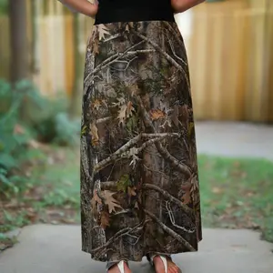 Full Length Maxi Camouflage Light Weight Knit Skirt  Casual