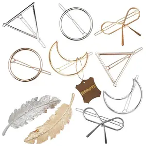 Gold Silver Minimalist Hair Clips Dainty Feather Hollow Hair Clips Set Hair Accessories for Women Geometric Barrette