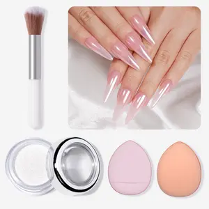 AILLSA ShimmerX Pearl White Chrome Nail Powder Dust Kit with Mini Finger Powder Puff and Brush- Glazed Donut Nails Aurora Mermaid Pigment Glitter Dust Kit Easy to DIY Winter Nails