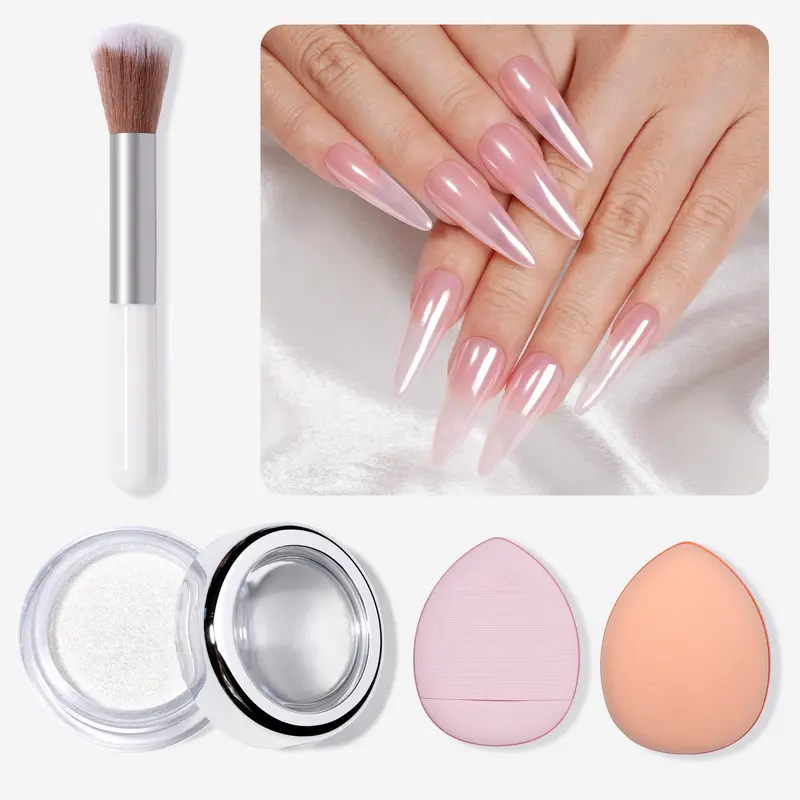 AILLSA ShimmerX Pearl White Chrome Nail Powder Dust Kit (1 Jar, Powder Form) with Mini Finger Puff & Brush - Glazed Donut Aurora Mermaid Glitter Pigment, Smooth Finish, 40-50 Manicures, DIY Winter Supplies, TikTokShopBackToSchool Sohochic