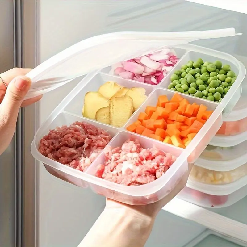 Kitchen Food Storage, Food Storage Box, Lidded Storage Container, 1 Count Reusable 4/6-compartment Food Storage Insulated Container with Lid, Home Organizer for Fruits, Meats & Vegetables, Snack Container, Stackable Containers, Containers with Lids