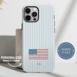 Personalized USA Phone Case, Custom Monogram Phone Case, Stripes Patriotic Phone Cover, American Girl Phone Case American Flag Phonecase Gift