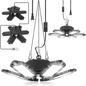 2 Pack Plug in Garage Light, Upgraded 200W 20000LM Linkable LED Shop Light, 6500K Ceiling Lights w/ 6 Deformable Panels for Garage, Warehouse, Barn, Basement (Built-in /Off )