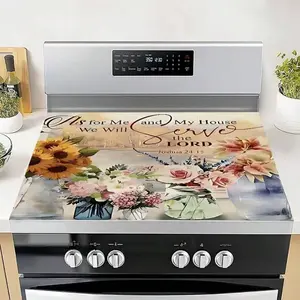 JOYFINITY Single-Piece "Serve The Lord" Stove Cover Mat - Heat-Resistant And Non-Slip, Suitable For Kitchen Countertop Protection, With Religious Floral Prints And The Words "Serve The Lord," Washable Stove Cover/Protective Mat, Suitable For Spring