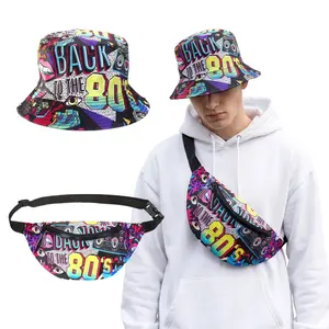 2 PCS Fashion 80s 90s Bucket-Hat Fishing-Hat Packable Fisherman Hat Rave Party Accessories Hat for Men Women Summer Beach Party Supplies Multi