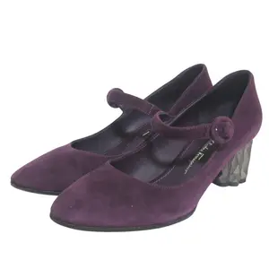 Pre-owned SALVATORE FERRAGAMO Suede Small Leather Goods ORTENSIA 55.5 Mary Jane Pumps