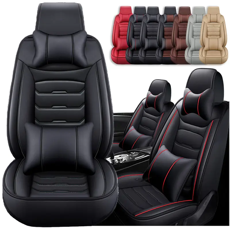Fits for Toyota Tacoma Seat Covers 2005-2026 2022 2023 2024 2025 Pickup Trucks,Waterproof Nappa Leather Car Seat Cover Full Set Airbag Compatible Car Front & Rear Cushions (5-Seat Full Set/Black-Red)