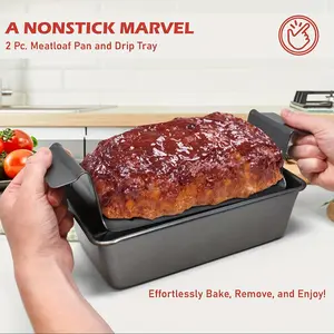 Versatile 9x5" Nonstick Carbon Steel Baking Pan with Drip Tray - Perfect for Meatloaf, Brownies, Toast & More - Easy Clean, Food-Safe Kitchen Essential