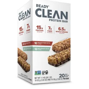 Ready Clean Bar Chocolate Peanut Butter and Dark Chocolate Sea Salt (20 ct.) Fiber Snack Dessert built protein bars Flavor