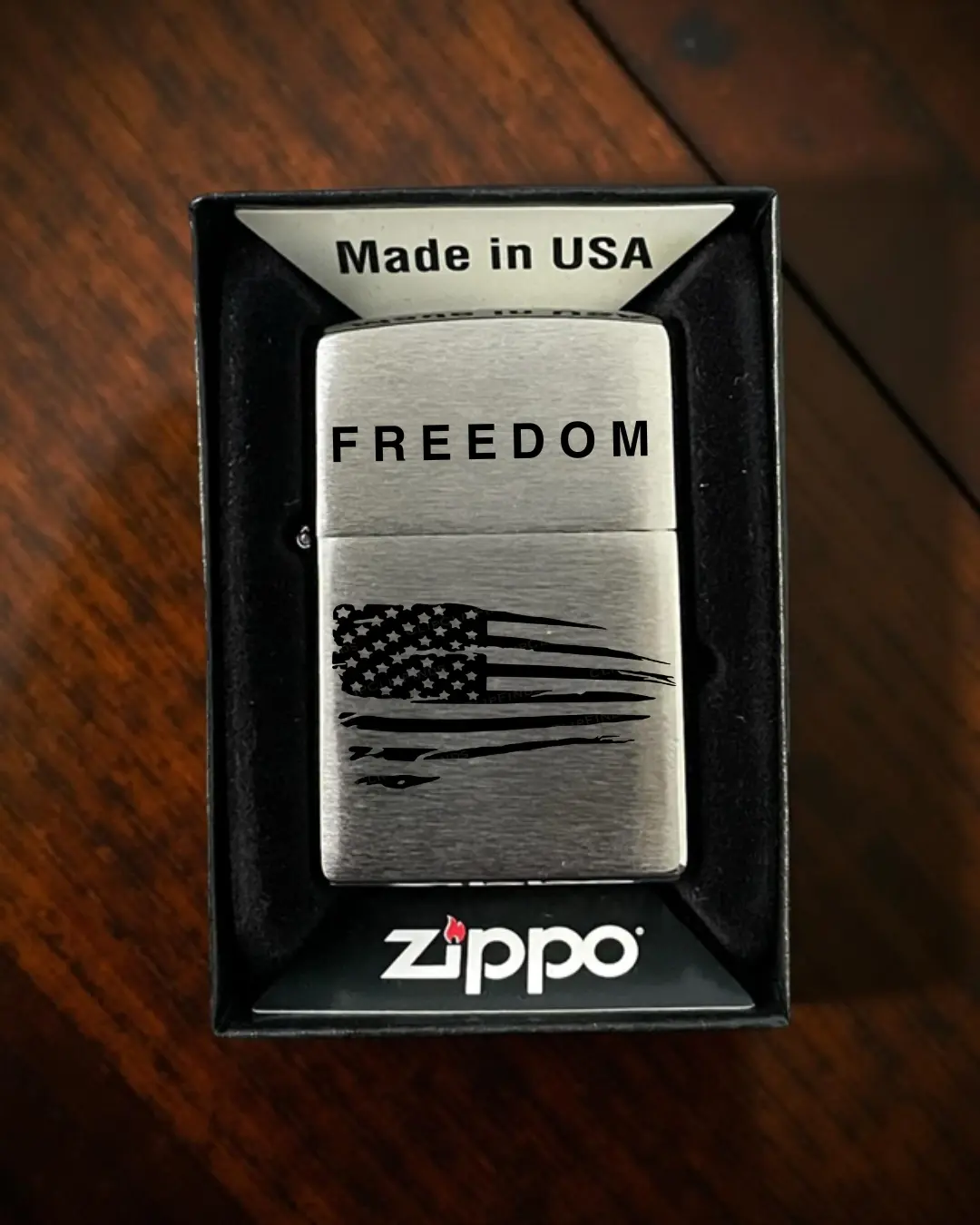 Zippo Custom Engraved Patriotic Freedom American Flag Lighter Made in USA with American Flag Design