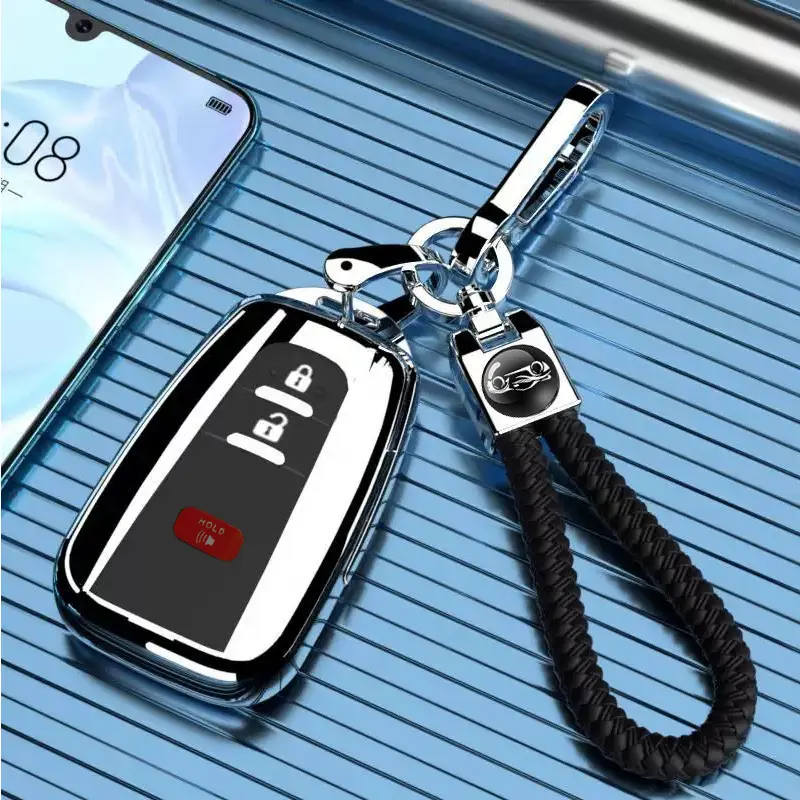 Car Key Fob Cover with Keychain - Key Fob Protector, Automotive Interior Accessory Compatible with Toyota 4Runner, 2016-2024 RAV4, Camry, Prius, Prado, Highlander, Avalon