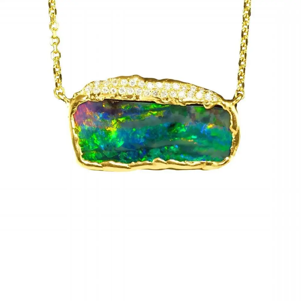 LIA'S MAGESTY 18KT  GOLD & DIAMOND NATURAL AUSTRALIAN  BOULDER OPAL NECKLACE
