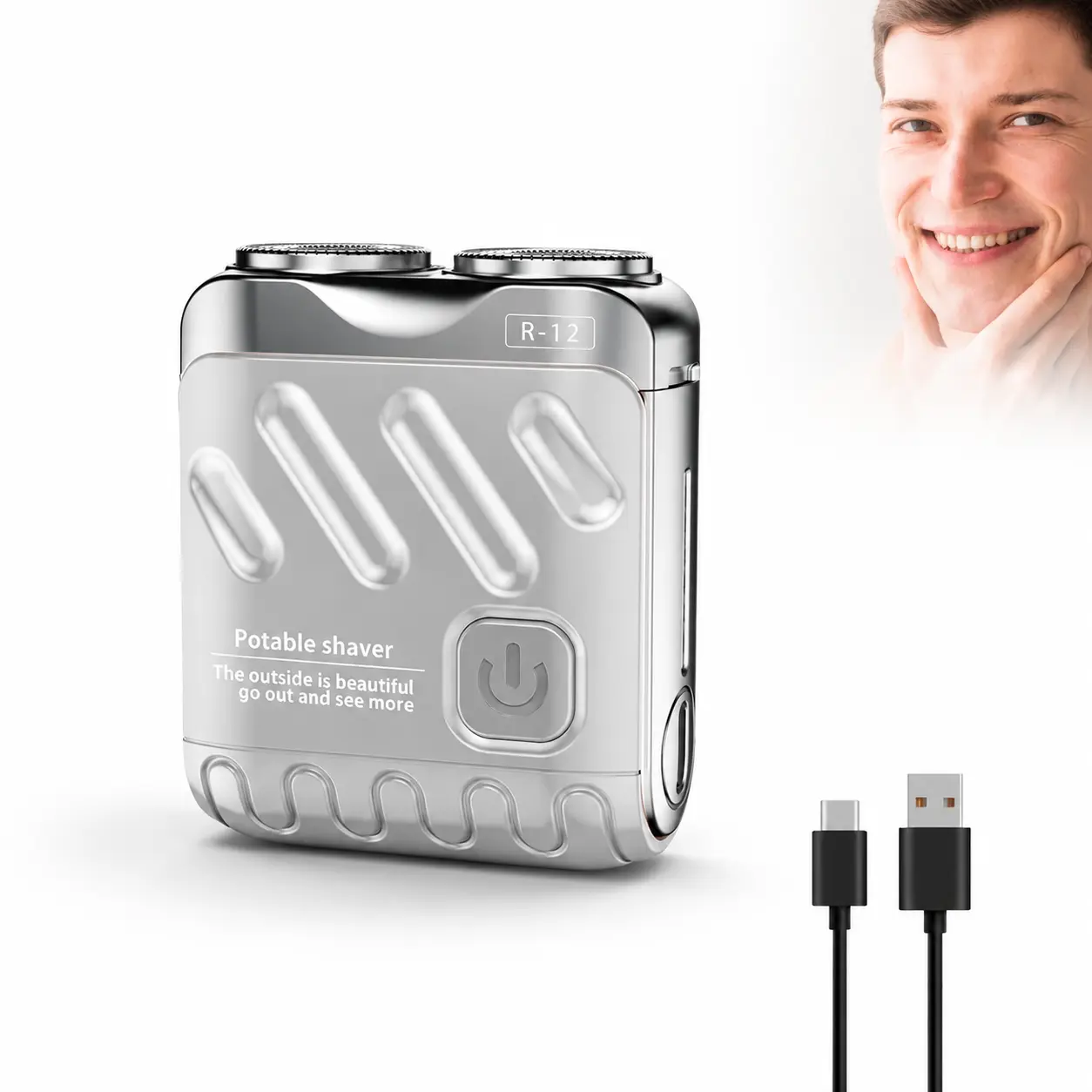 Men's Portable Cordless Rechargeable Electric Shaver Set Pack - Mini Double-Head Razor with Clean Brush, Rechargeable Cells, Charging Cable & Storage Bag