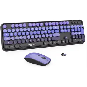 Keyboard  Combo,Typewriter Cute Retro Style,104 Round Key Colorful Keyboard with Number Pad, Full Size Keyboard  with 3 DPI for PC Laptop Computer-Black Purple