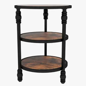 Vintage 3-Tier Round Side Table with Storage Shelf – Space-Saving Industrial Accent End Table – Sturdy Metal Frame – Perfect for Living Room, Bedroom, or Small Spaces – Rustic Brown