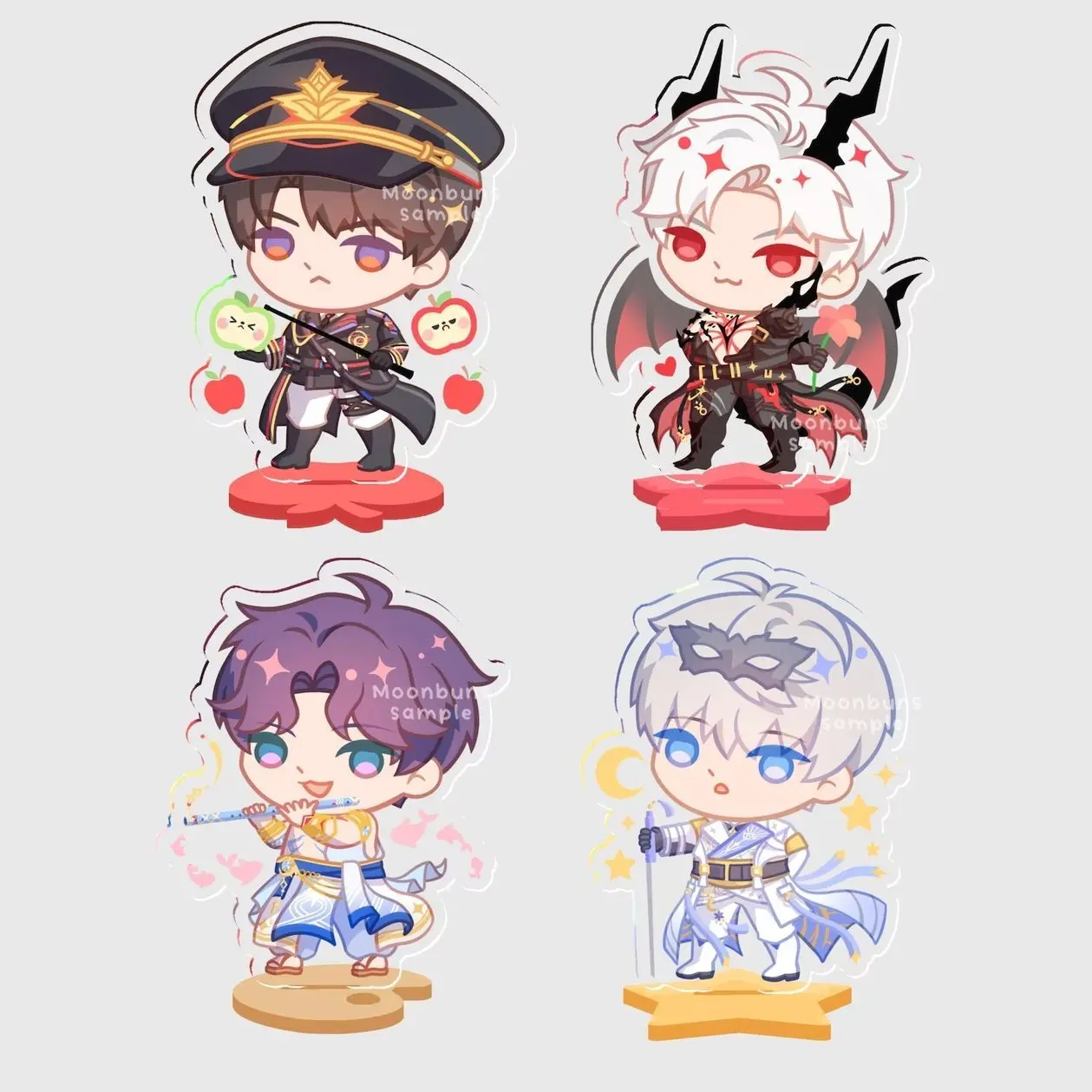 4 OPS Love and Deepspace Myth standees, sylus, caleb, rafayel, xavier, zayne