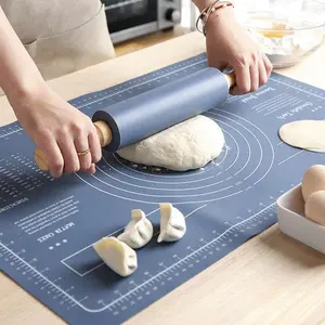 Silicone Rolling Pin & Baking Mat Set, Baking Mat with Rolling Pin, Professional Dough Roller, Baking Utensils for Pizza, Clay, Pasta, Cookies, Baking Supplies