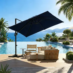 Navy Blue Large Cantilever Patio Umbrella, 10 ft X 10 ft Heavy Duty Aluminum Cantilever Offset Outdoor Umbrella with 360-Degree Rotation for Backyard, Deck, Pool