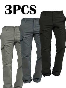 3PCS Sporty Men's Flap Pocket Waterproof Cargo Pants, Regular Fit Sport Quick Drying Jogger Trousers, Pants for Men, Men's Joggers for All Seasons