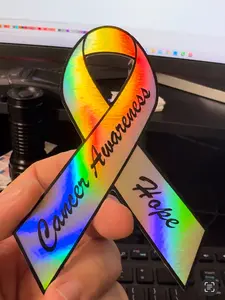 Cancer Awareness Ribbon Decal, Holographic Color, Waterproof