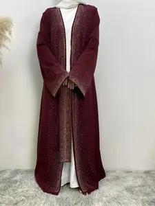 2026 Women's Rhinestone Decor Belted Abaya, Modest Long Sleeve Open Front for Daily Wear, Islamic Clothing Spring & Fall, Clothes, Cozy Style, Warm Layer, Soft Touch, Knitted Chic, Evening Style, Workplace Chic