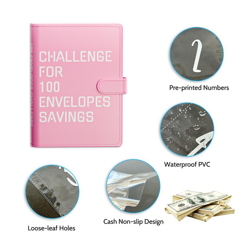 Challenge For 100 Envelopes Saving with Pen, Easy and Fun Way to Save $5,050, Savings Challenge Budget Binder, Saving Challenge Book,Waterproof Wallet,Storage Bag,Saving Tips,Desk Office Accessories,Budget Plan