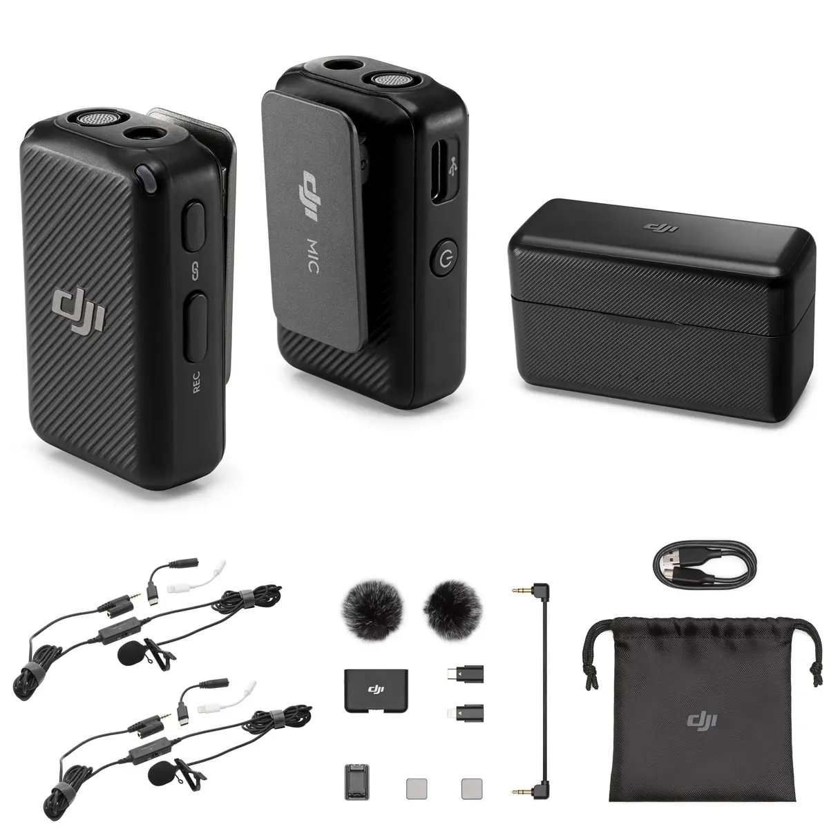 DJI Mic Dual-Transmitter Compact Digital Wireless Microphone System/Recorder for Camera & Smartphone, 2.4 GHz with 2x TASL500 Lavalier Microphone