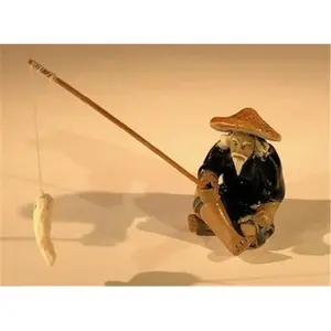 Bonsai Boy  2.25 in. Miniature Ceramic Figurine - Glazed Fisherman