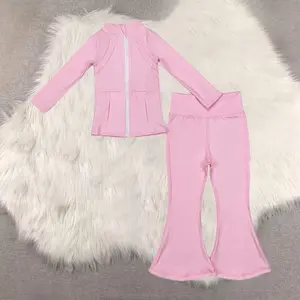 New Clothes Kids Girls Long Sleeve Peach Top Pants Yoga Clothing Set Comfortable Breathable Children's Active Wear for Girls