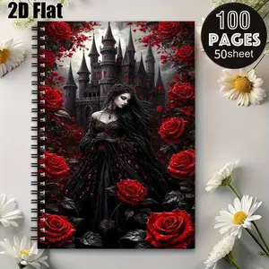 1 Gothic Dark Rose Princess Spiral Coil Notebook, 5.7x8.26 inch, Gothic Style Journal with Black & Red Roses Pattern, Perfect for Halloween Party Notes, Gothic Themed Events, Witchcraft Studies, Gothic Lovers Gift, Ideal for Daily Writing, Sketch