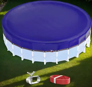 VINGLI Round Pool Cover 18 FT/24 FT Solar Cover with Winch and Cable for Above Ground Pools Heavy Duty Waterproof UV Protection Fade Resistant Secure Easy Install Blue