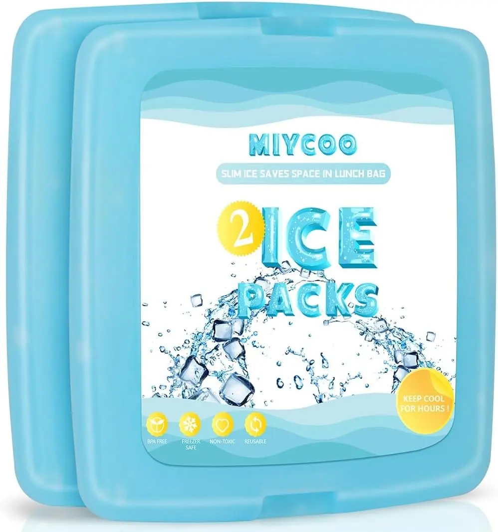 2PC MIYCOO Ice Packs for Lunch Boxes & Lunch Bag - Quick Freeze Ice Pack Space Saving Freezer Packs - Reusable Slim Original Cool Pack - Cool Coolers Accessories for Beach, Camping and Fishing