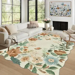 Floral Pattern Irregular Shaped Rug, 1 Count Colorful Soft Decorative Area Rug, Decorative Carpet for Home Living Room Bedroom
