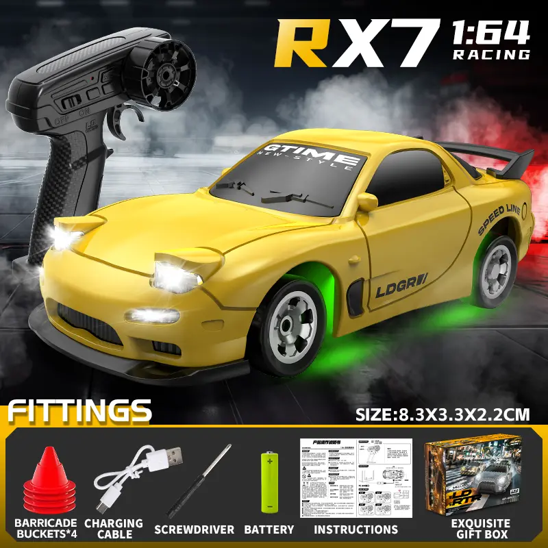 1:64 RC Drift Car - RX7 Model - Bright Yellow