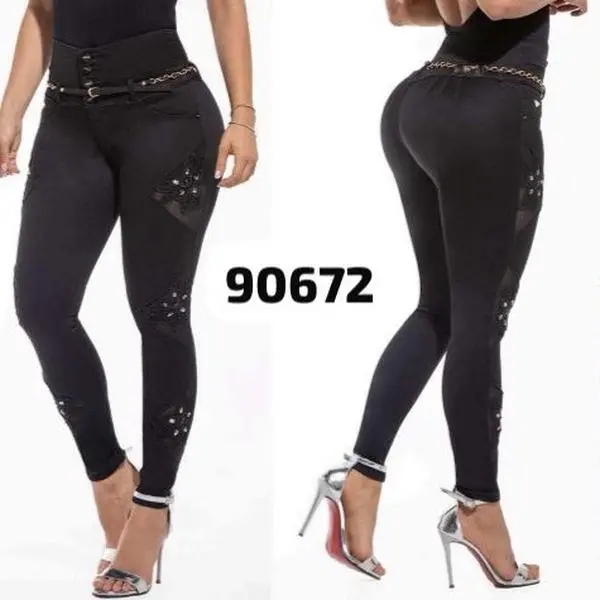 Women's Lady Buttlifting Colombian Jeans W90-672 - Black, High-Quality, Stretch, Comfortable, Everyday Basic Bottom