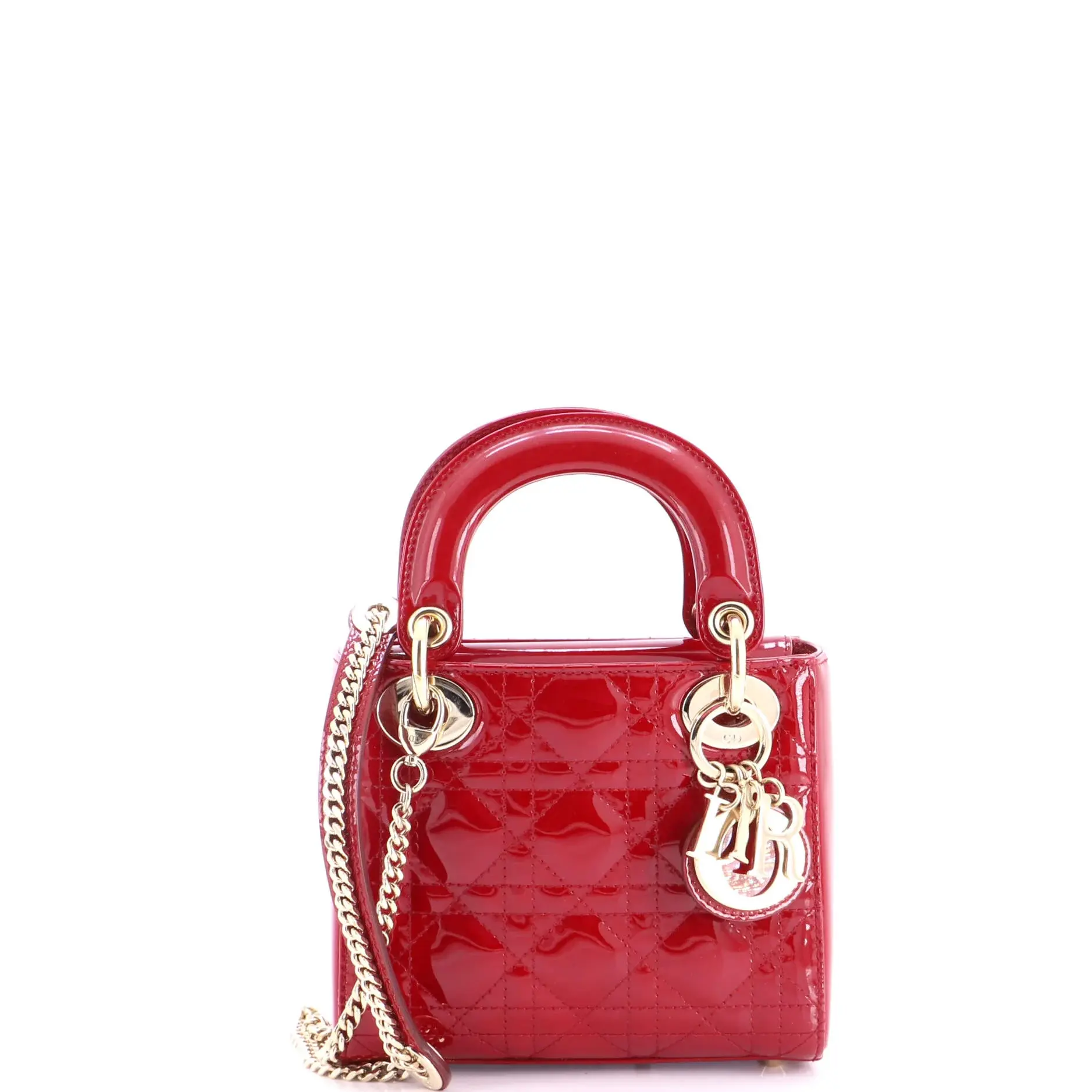 Pre-owned Dior Patent Leather Top Handle Bags Christian Lady Chain Bag Cannage Quilt Patent Mini by Rebag